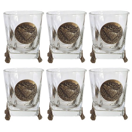 Szklanki do whisky Golden Fox Mars Deer zdobione odlewanym elementem 6 szt.