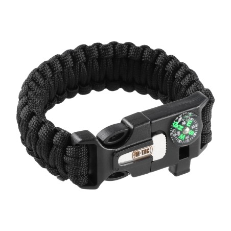 Bransoletka M-Tac Paracord z Krzesiwem, Kompasem i Gwizdkiem, czarny