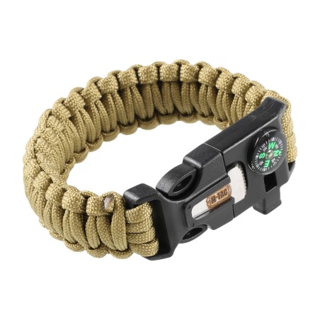 Bransoletka M-Tac Paracord z Krzesiwem, Kompasem i Gwizdkiem, tan