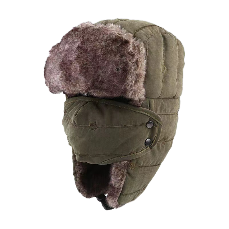 CZAPKA  MYŚLIWSKA  HUNTER  USZATKA  ZIMOWA  CIEPŁA  ZIELONA  Z  ODPINANĄ  MASKĄ