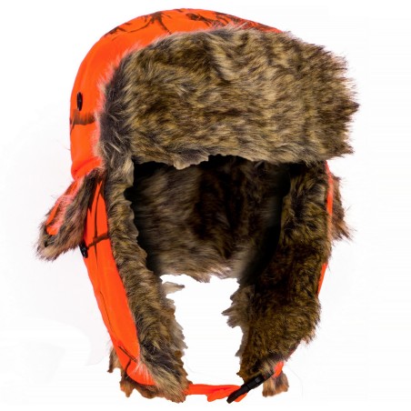 CZAPKA  MYŚLIWSKA  HUNTER,  ZIMOWA,  USZATKA,  KAMUFLAŻ  POMARAŃCZOWY