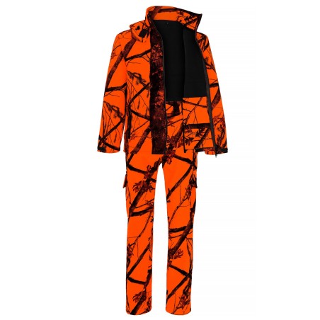 Komplet  myśliwski  HUNTER  softshell  kamuflaż  orange  na  polowania  zbiorowe
