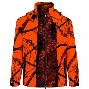 Komplet  myśliwski  HUNTER  softshell  kamuflaż  orange  na  polowania  zbiorowe