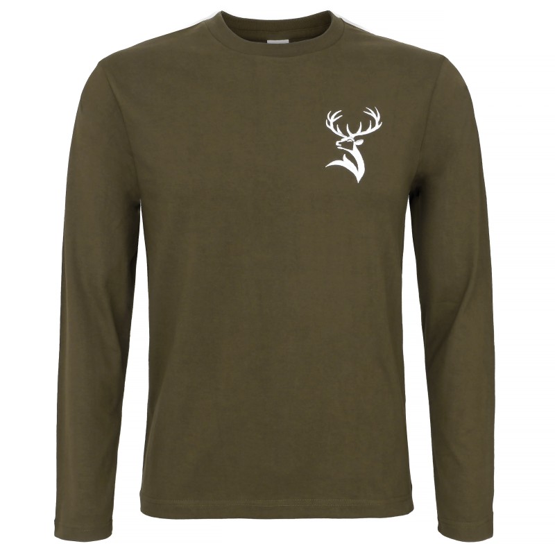 Koszulka  myśliwska  HUNTER  T-shirt,  bawełniana  z  haftem  jelenia  byka,    długi  rękaw
