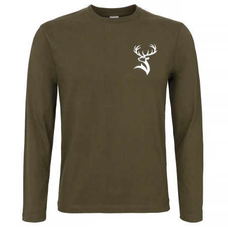 Koszulka  myśliwska  HUNTER  T-shirt,  bawełniana  z  haftem  jelenia  byka,    długi  rękaw