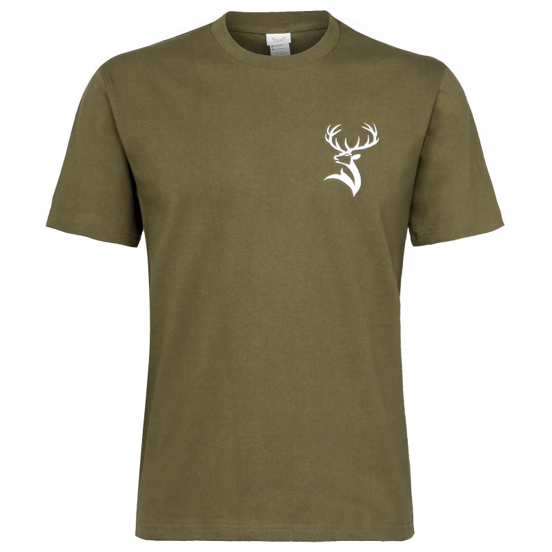 Koszulka  myśliwska  HUNTER  T-shirt,  bawełniana  z  haftem  jelenia  byka,  krótki  rękaw