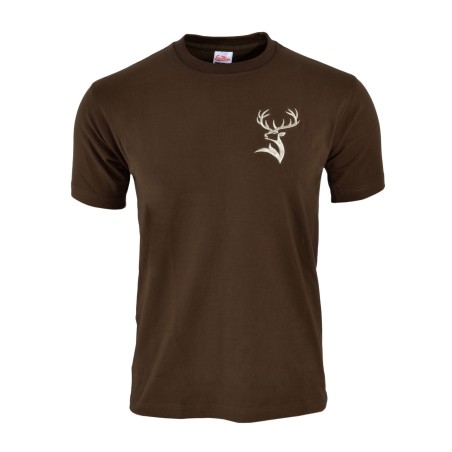 Koszulka  myśliwska  HUNTER  T-shirt,  bawełniana  z  haftem  jelenia  byka,  krótki  rękaw  brązowa
