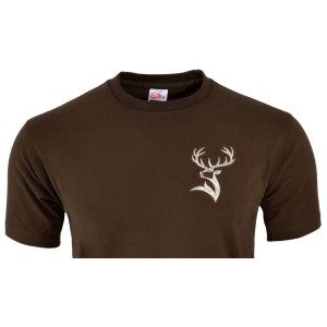 Koszulka  myśliwska  HUNTER  T-shirt,  bawełniana  z  haftem  jelenia  byka,  krótki  rękaw  brązowa