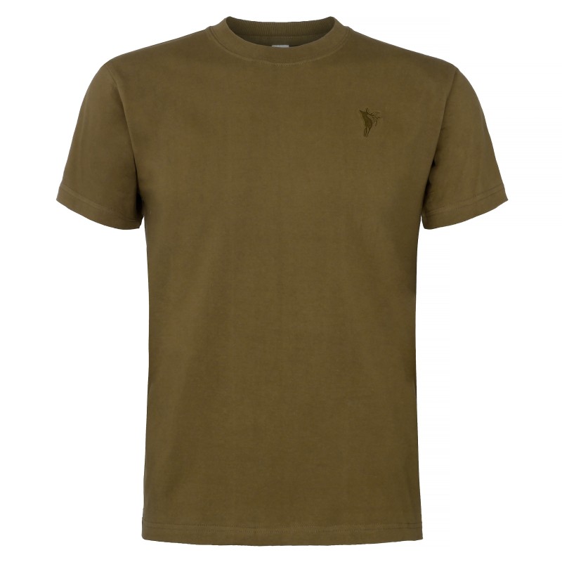 Koszulka myśliwska HUNTER T-shirt, podkoszulek bawełna 250g. z haftem jelenia oliwka