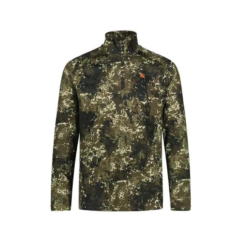 KOSZULKA ALASKA myśliwska T-shirt, CoolDry MS Half-Zip Top Blindtech Forest techniczna z długim rękawem