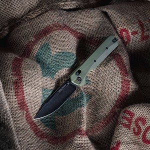 Nóż składany KNIVESPL The First Sandvik 14C28N, zielone G10, czarna powłoka PVD