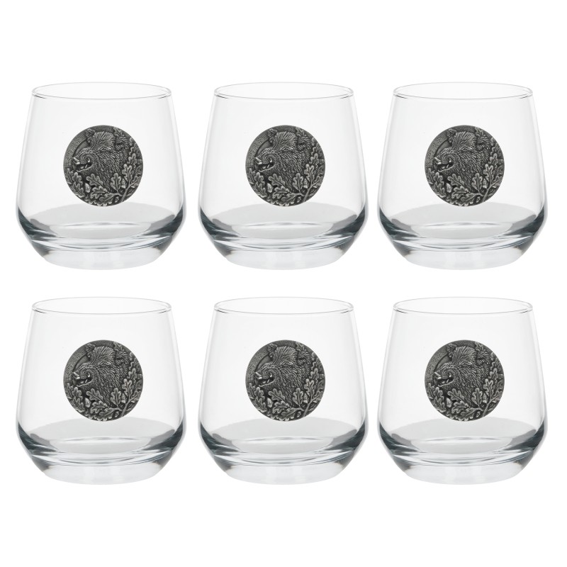 Szklanki do whisky Golden Fox Luna Wild Boar Silver zdobione odlewanym elementem 6 szt.