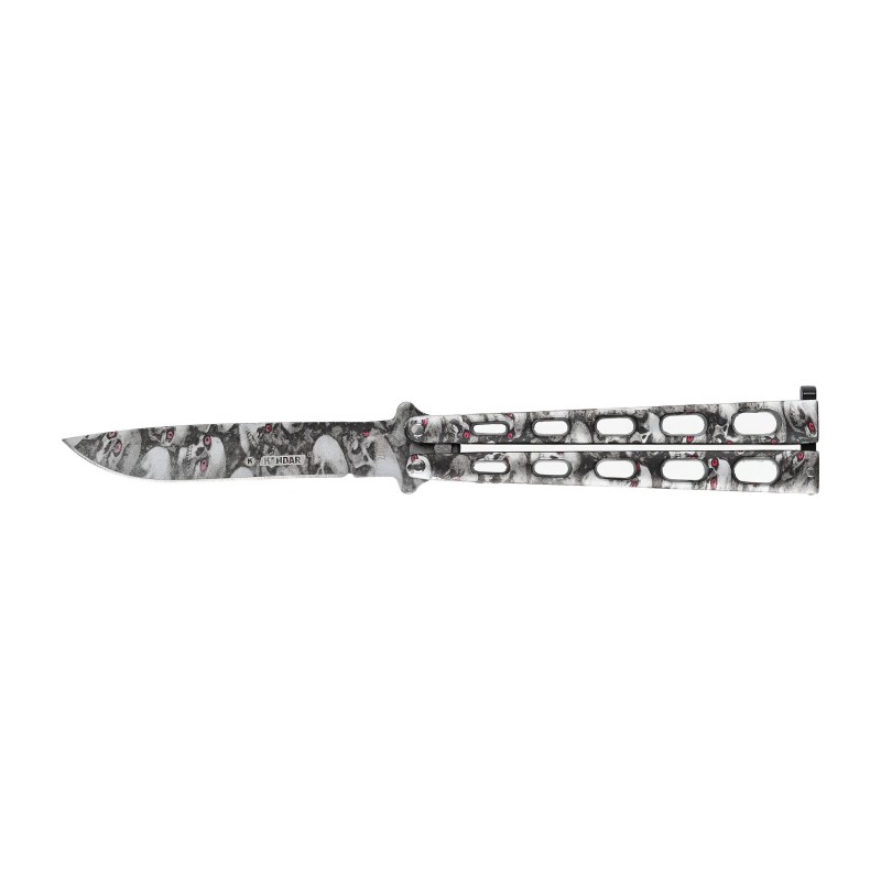 Nóż motylkowy N291 Kandar czaszki z czerwonymi oczami