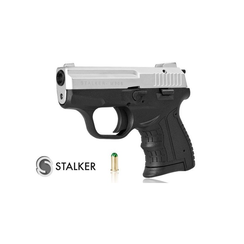 Pistolet hukowy STALKER M906 BAS kal .22 Long Blank (6 mm) alarmowo sygnałowy Matowy Chrom ZESTAW STARTOWY