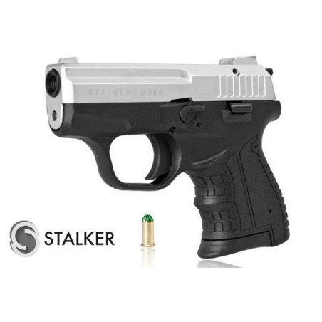 Pistolet hukowy STALKER M906 BAS kal .22 Long Blank (6 mm) alarmowo sygnałowy Matowy Chrom ZESTAW STARTOWY