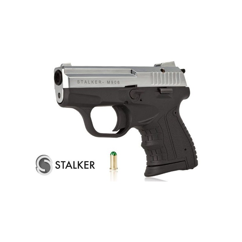 Pistolet hukowy STALKER M906 BAS kal .22 Long Blank (6 mm) alarmowo sygnałowy Chrom błysk ZESTAW STARTOWY