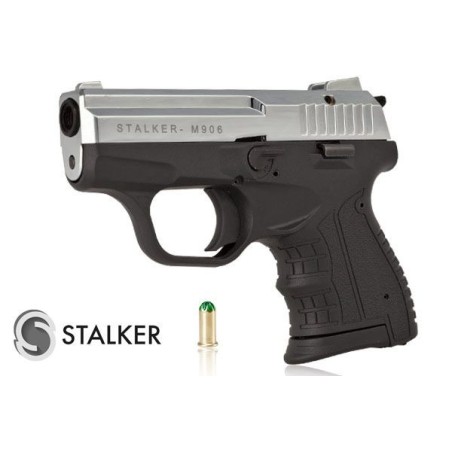 Pistolet hukowy STALKER M906 BAS kal .22 Long Blank (6 mm) alarmowo sygnałowy Chrom błysk ZESTAW STARTOWY