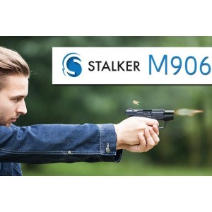 Pistolet hukowy STALKER M906 BAS kal .22 Long Blank (6 mm) alarmowo sygnałowy tytan ZESTAW STARTOWY