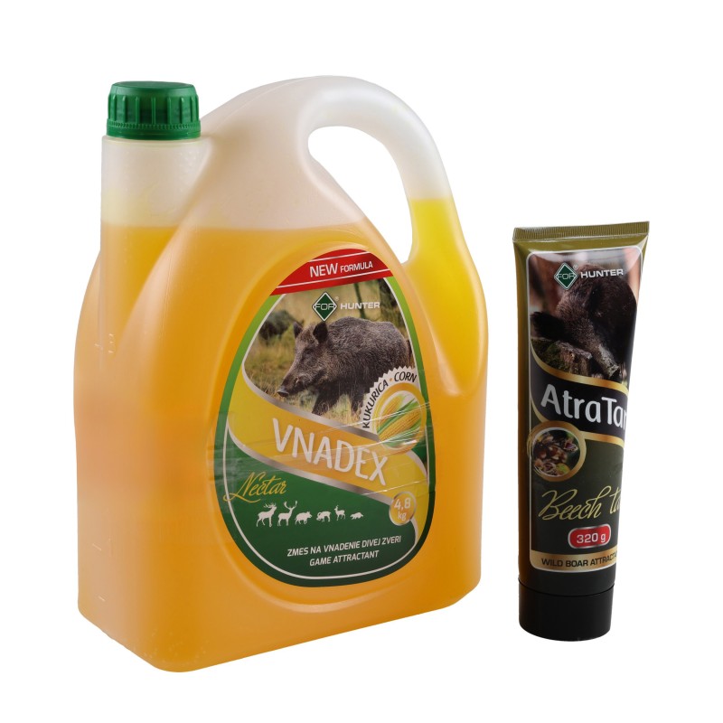 Płyn do wabienia zwierzyny For Vnadex 4,8 kg o zapachu kukurydzy + Smoła bukowa AtraTar 320 g