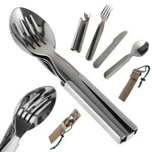 Outrest Foodkit 4w1 - Wojskowy Niezbędnik Turystyczny ze Stali Nierdzewnej z Etui