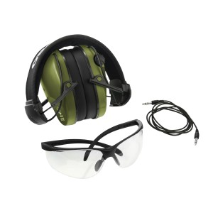 Ochronniki słuchu aktywne RealHunter ACTiVE PRO oliwkowe + okulary