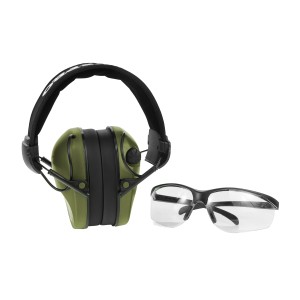 Ochronniki słuchu aktywne RealHunter ACTiVE PRO oliwkowe + okulary