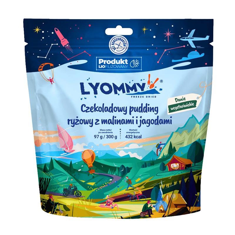 Czekoladowy pudding ryżowy Lyommy z malinami i jagodami 300 g
