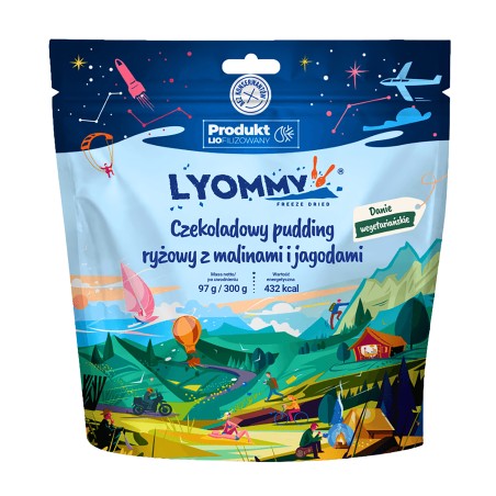 Czekoladowy pudding ryżowy Lyommy z malinami i jagodami 300 g