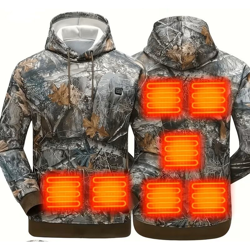 BLUZA MYŚLIWSKA HUNTER, WĘDKARSKA, outdoorowa 7 stref ogrzewania, kamuflaż leśny