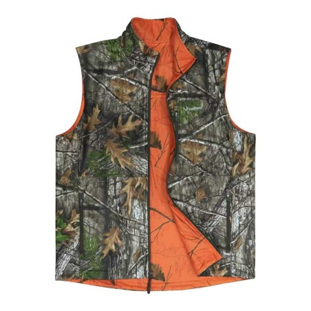 KAMIZELKA MYŚLIWSKA HUNTER, WĘDKARSKA DWUSTRONNA w kamuflażu leśnym/orange