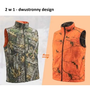KAMIZELKA MYŚLIWSKA HUNTER, WĘDKARSKA DWUSTRONNA w kamuflażu leśnym/orange