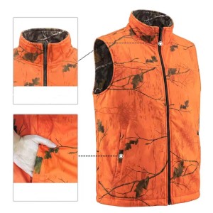 KAMIZELKA MYŚLIWSKA HUNTER, WĘDKARSKA DWUSTRONNA w kamuflażu leśnym/orange