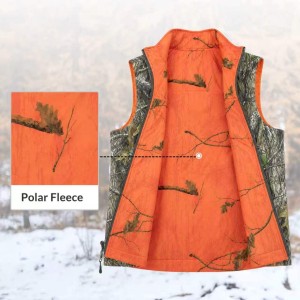 KAMIZELKA MYŚLIWSKA HUNTER, WĘDKARSKA DWUSTRONNA w kamuflażu leśnym/orange