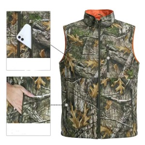 KAMIZELKA MYŚLIWSKA HUNTER, WĘDKARSKA DWUSTRONNA w kamuflażu leśnym/orange