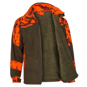 Kurtka myśliwska HUNTER na polowania zbiorowe, cicha i miękka oliwka/orange camo