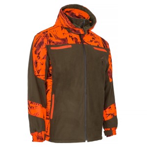 Kurtka myśliwska HUNTER na polowania zbiorowe, cicha i miękka oliwka/orange camo