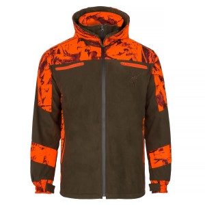 Kurtka myśliwska HUNTER na polowania zbiorowe, cicha i miękka oliwka/orange camo
