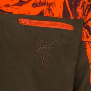 Kurtka myśliwska HUNTER na polowania zbiorowe, cicha i miękka oliwka/orange camo