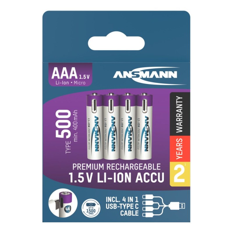 Akumulatory Ansmann Li-Ion AAA typ 500, 4 szt