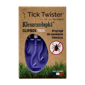 Kleszczołapki przyrząd do usuwania kleszczy Tick Twister Clipbox Trio z brelokiem, fioletowe 3 szt.