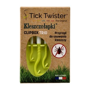 Kleszczołapki przyrząd do usuwania kleszczy Tick Twister Clipbox Trio z brelokiem, limonkowe 3 szt.