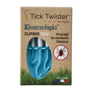Kleszczołapki przyrząd do usuwania kleszczy Tick Twister Clipbox Trio z brelokiem, niebieskie 3 szt.