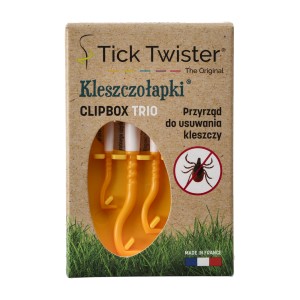Kleszczołapki przyrząd do usuwania kleszczy Tick Twister Clipbox Trio z brelokiem, żółte 3 szt.